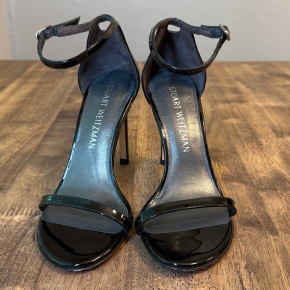 Stuart Weitzman Women’s Nudistcurve Ankle Strap Patent Leather Heel Black Size 5 - Picture 3 of 11